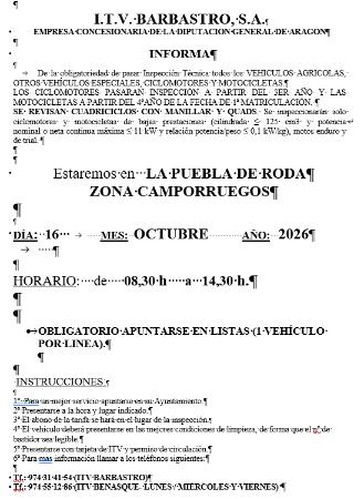 INSPECCIÓN TÉCNICA DE VEHÍCULOS AGRÍCOLAS EN LA PUEBLA DE RODA